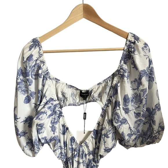 NWT Bardot (Revolve) Eden Mini Dress in Blue Floral Cutout V Neck Open Back 12 - Picture 6 of 10
